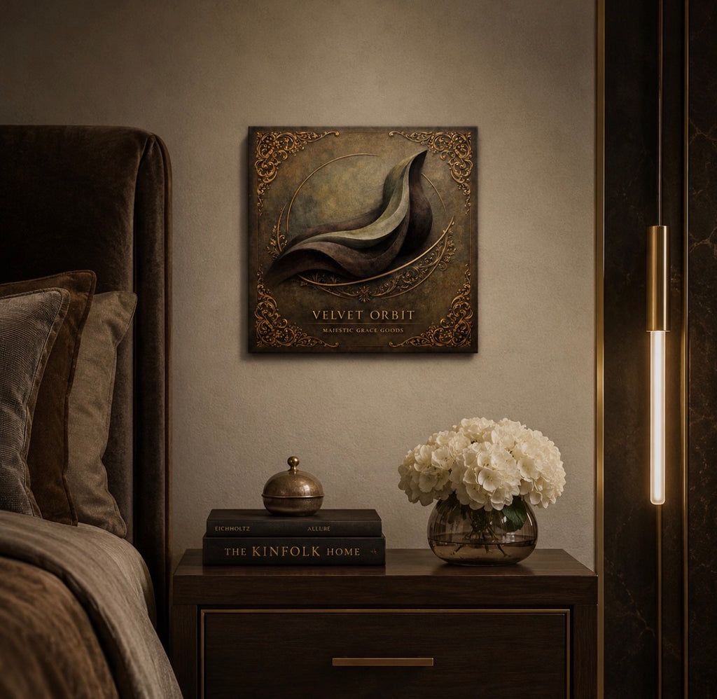 Velvet Orbit Abstract Canvas Art, Modern Gold Brown Designer Artwork