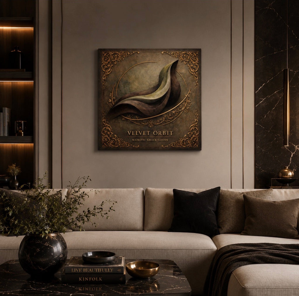 Velvet Orbit Abstract Canvas Art, Modern Gold Brown Designer Artwork