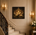 Golden Lotus Crown Canvas Wall Art, Luxury Floral Canvas Print, Elegant Neutral Beige and Gold Wall Decor