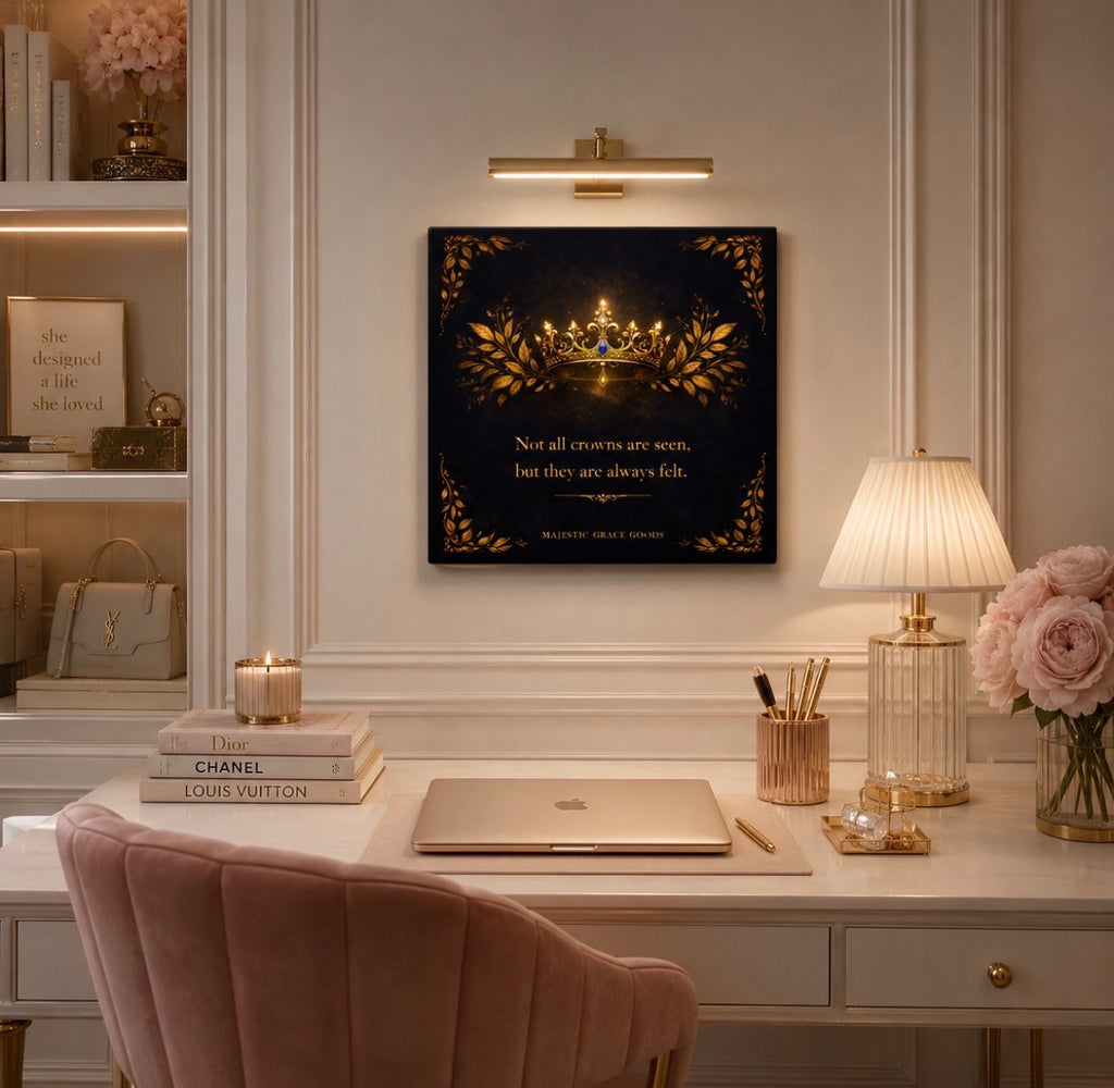 Hidden Crown Luxury Canvas Wall Art, Elegant Gold Crown Artwork, Dark Royal Decor, Square Canvas Print, Sophisticated Wall Decor