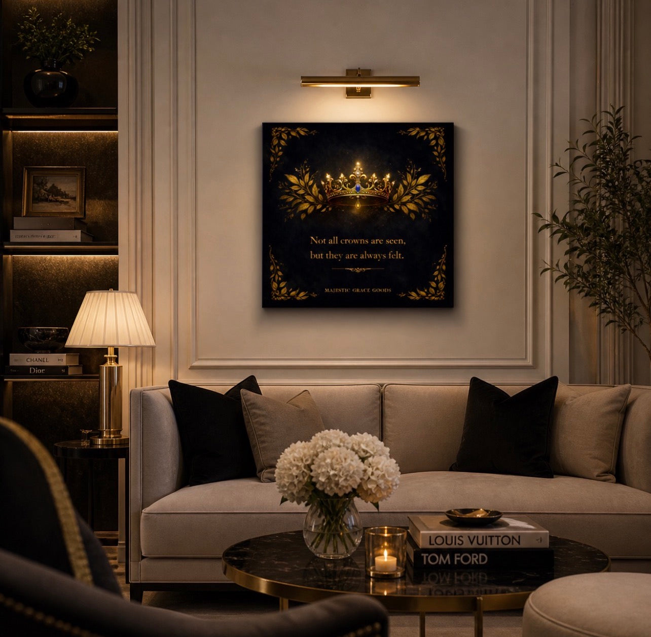 Hidden Crown Luxury Canvas Wall Art, Elegant Gold Crown Artwork, Dark Royal Decor, Square Canvas Print, Sophisticated Wall Decor