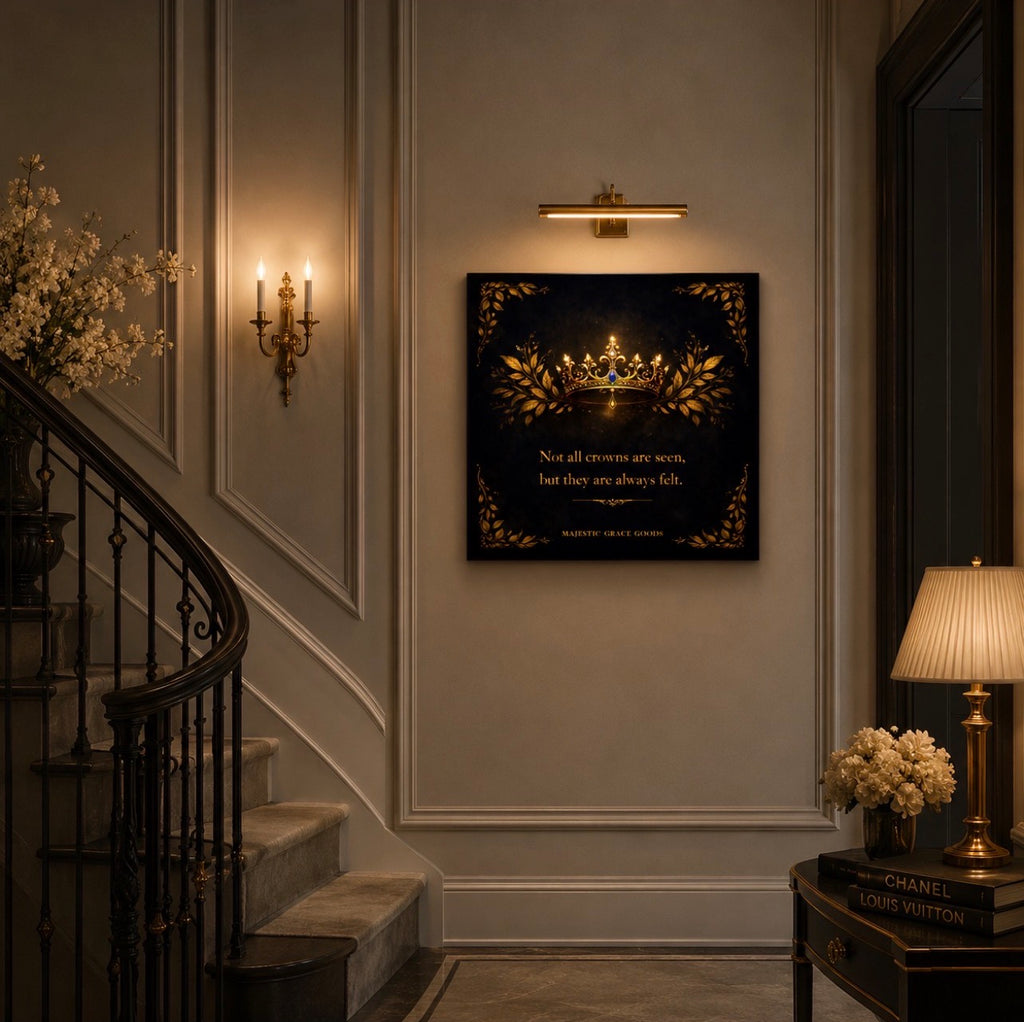 Hidden Crown Luxury Canvas Wall Art, Elegant Gold Crown Artwork, Dark Royal Decor, Square Canvas Print, Sophisticated Wall Decor