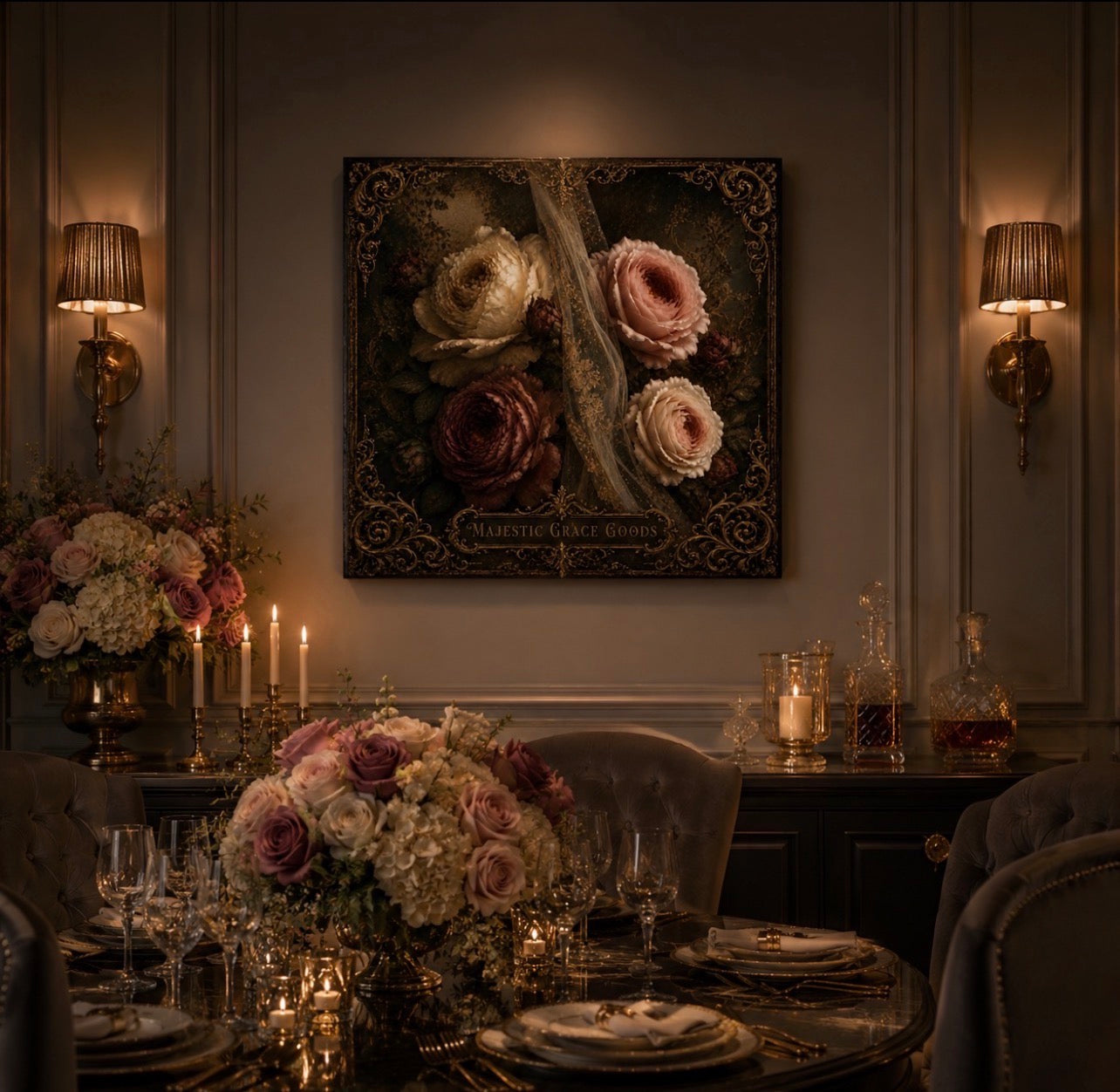Velvet Veil Blooms Luxury Canvas Wall Art, Vintage Floral Canvas Print, Dark Romantic Flower Decor, Museum Style Square Wall Art