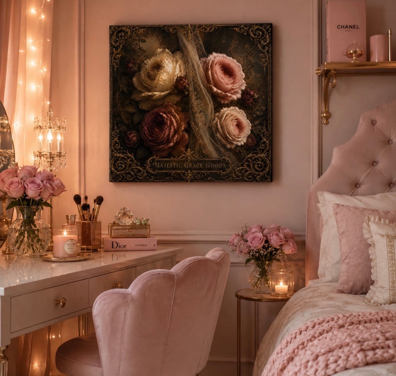 Velvet Veil Blooms Luxury Canvas Wall Art, Vintage Floral Canvas Print, Dark Romantic Flower Decor, Museum Style Square Wall Art