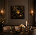 Vintage Clock Canvas Wall Art, Antique Gold Luxury Decor, Dark Academia Ready To Hang Square Canvas Print