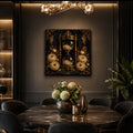 Golden Hourglass Floral Canvas Wall Art, Black Gold Luxury Wall Decor, Ready to Hang Premium Canvas Art