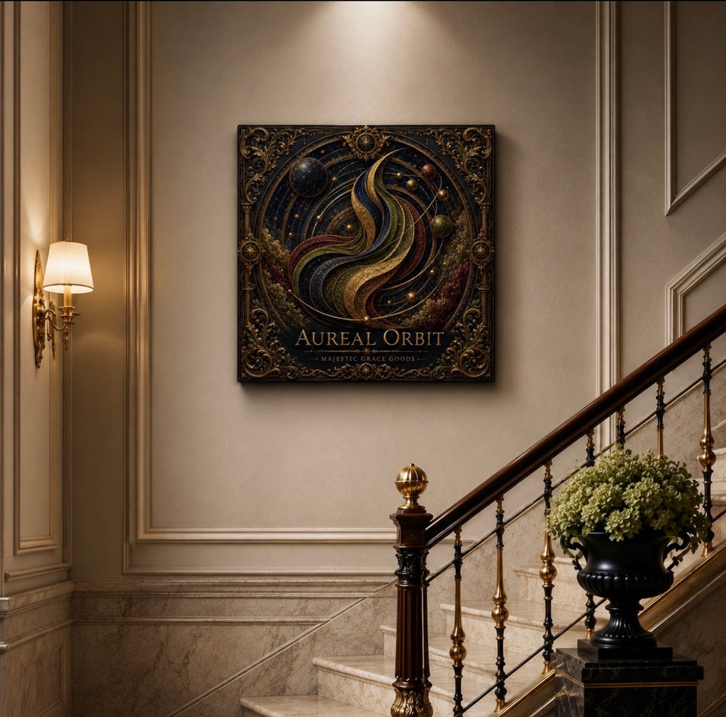 Aureal Orbit Celestial Canvas Wall Art, Luxury Square Galaxy Wall Decor, Dark Academia Gold Astronomy Art