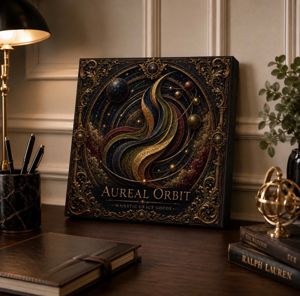 Aureal Orbit Celestial Canvas Wall Art, Luxury Square Galaxy Wall Decor, Dark Academia Gold Astronomy Art