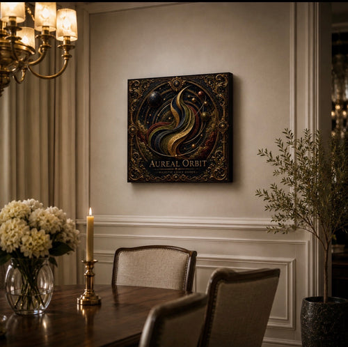 Aureal Orbit Celestial Canvas Wall Art, Luxury Square Galaxy Wall Decor, Dark Academia Gold Astronomy Art