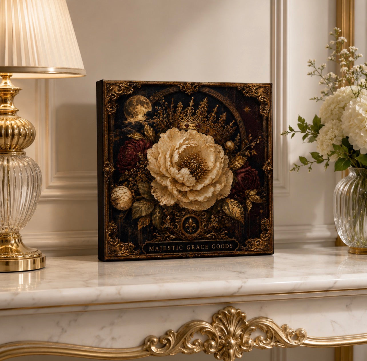 Crowned Midnight Bloom Canvas Wall Art