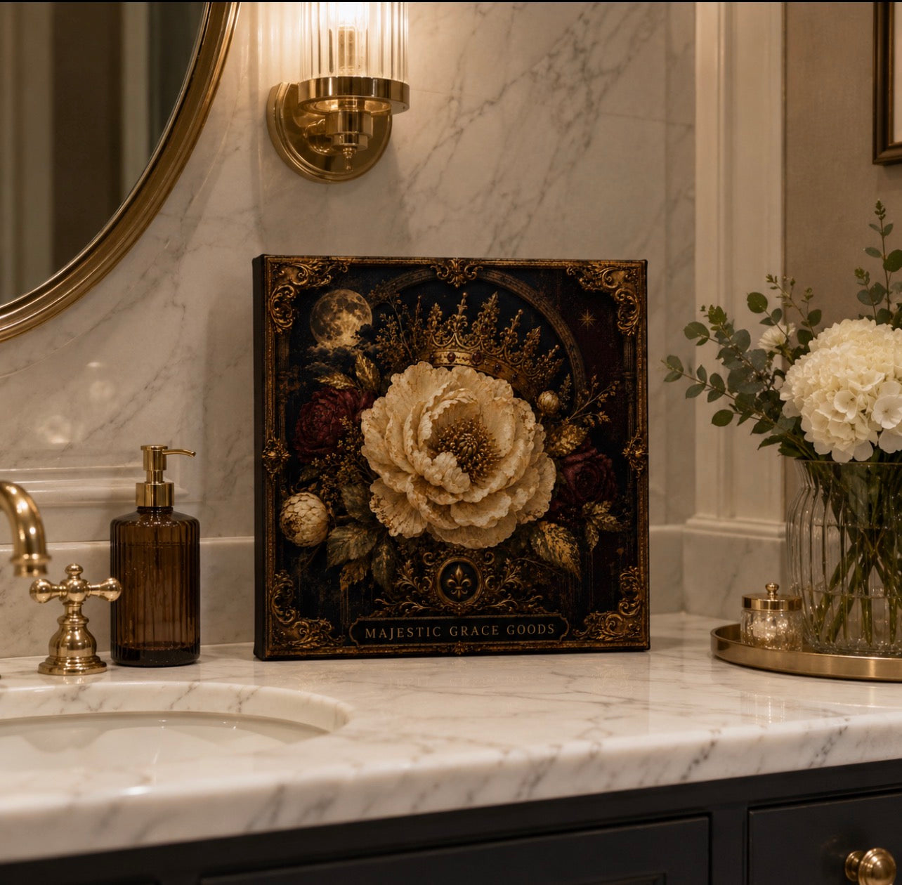 Crowned Midnight Bloom Canvas Wall Art