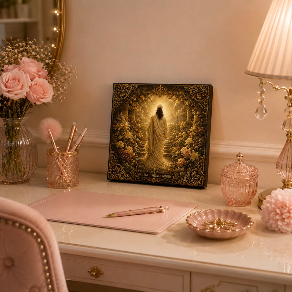 Heavenly Garden of Grace, Sacred Jesus Canvas Wall Art, Crowned Christ Floral Christian Decor, Ready to Hang