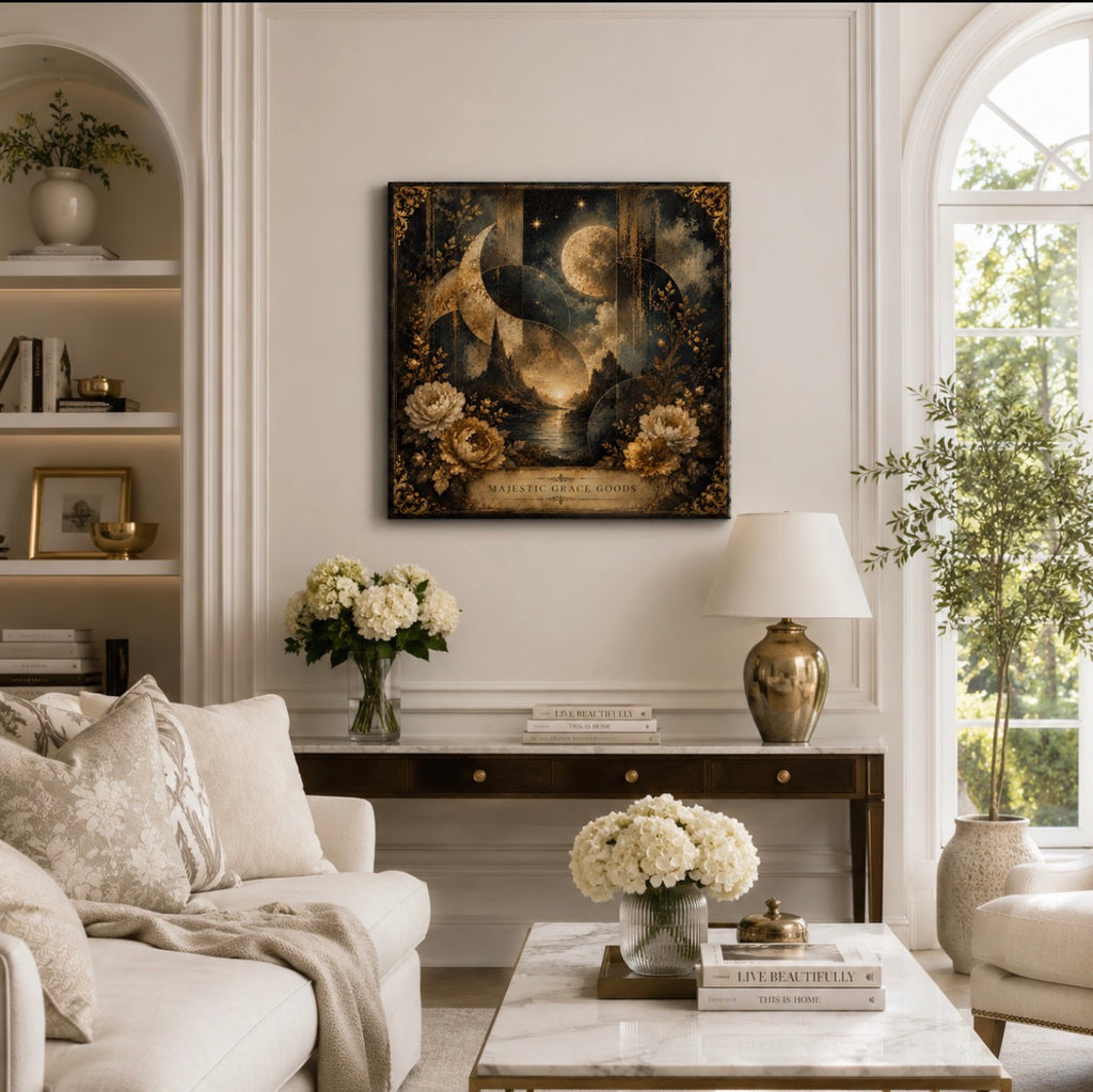Moonlit Botanical Eclipse Canvas Wall Art