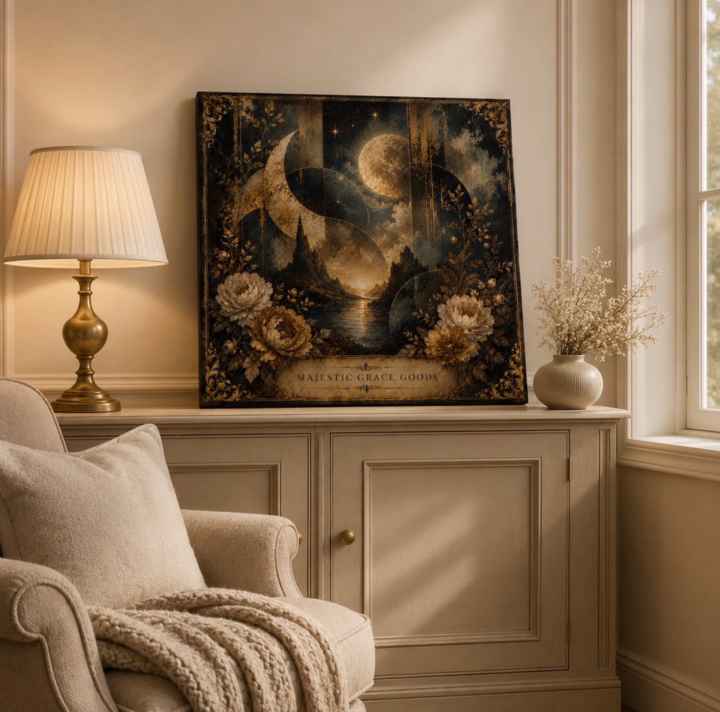 Moonlit Botanical Eclipse Canvas Wall Art