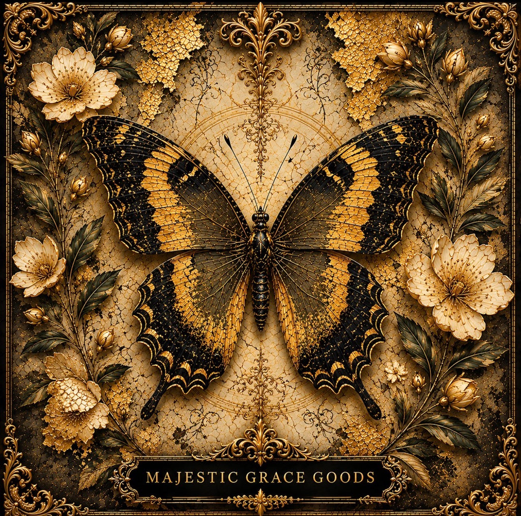 Golden Butterfly Floral Canvas Wall Art, Luxury Black Gold Butterfly Decor, Ready to Hang Square Canvas Print