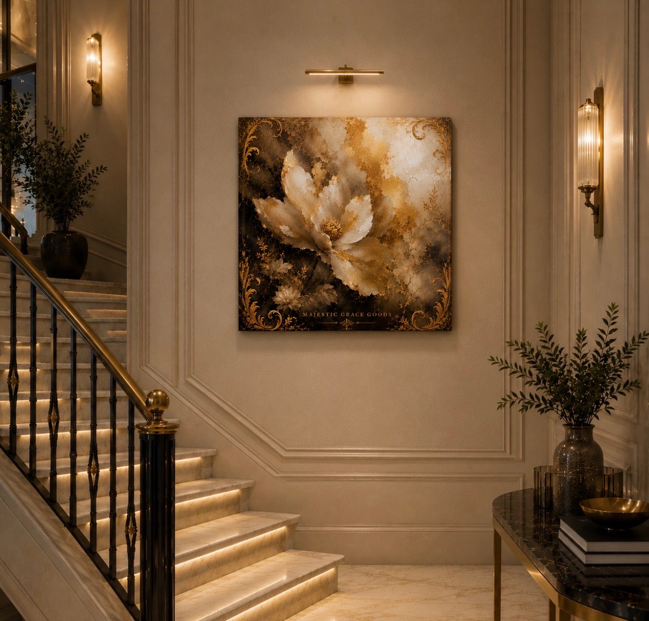 Tableau mural en toile de luxe Golden Magnolia