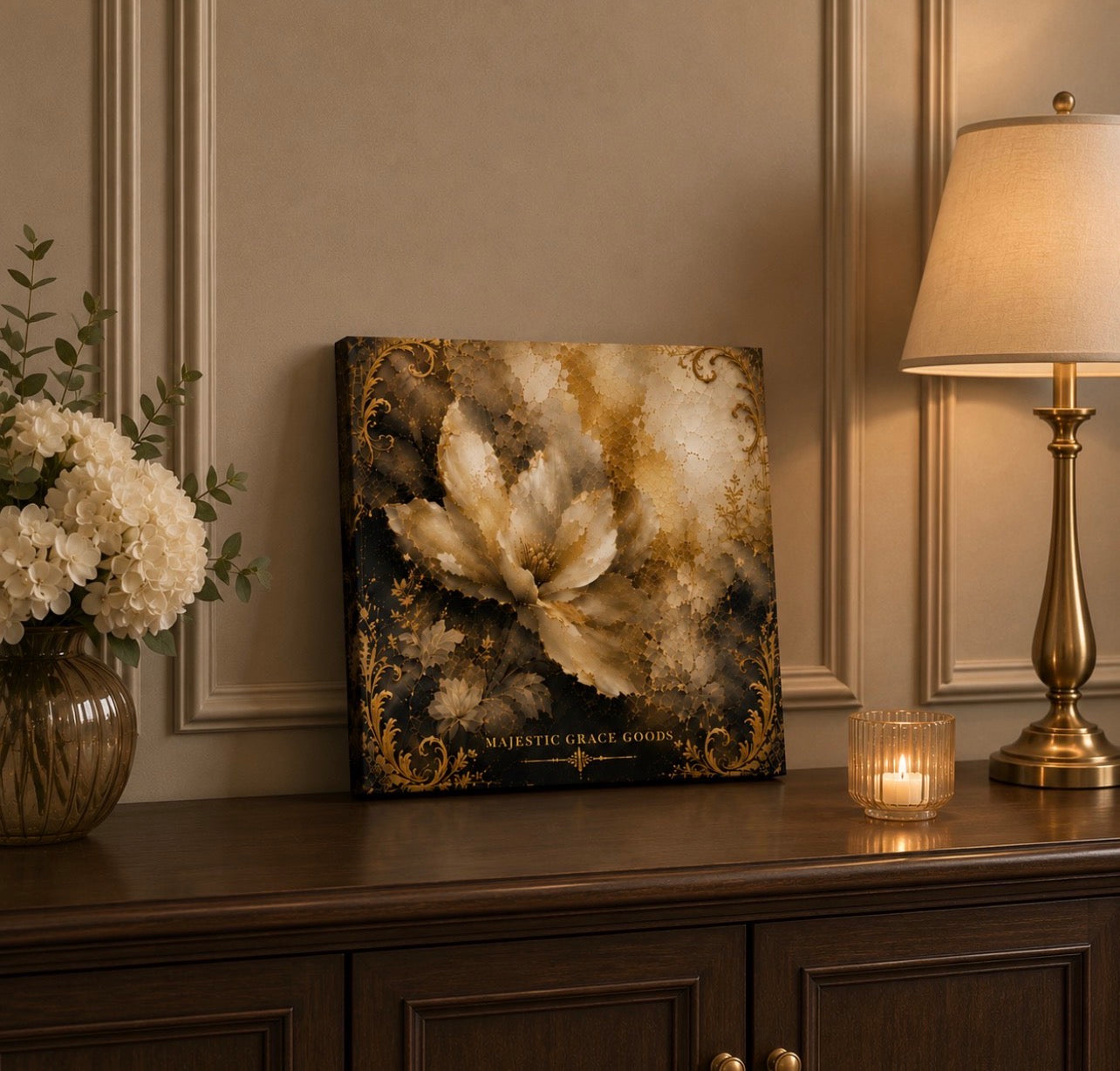 Tableau mural en toile de luxe Golden Magnolia