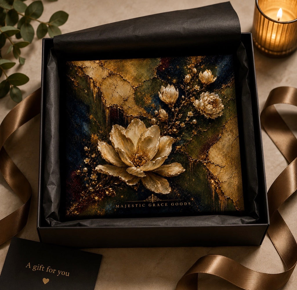 Décoration murale toile Magnolia Ivoire, Oeuvre d'art florale de luxe or, Prête à accrocher