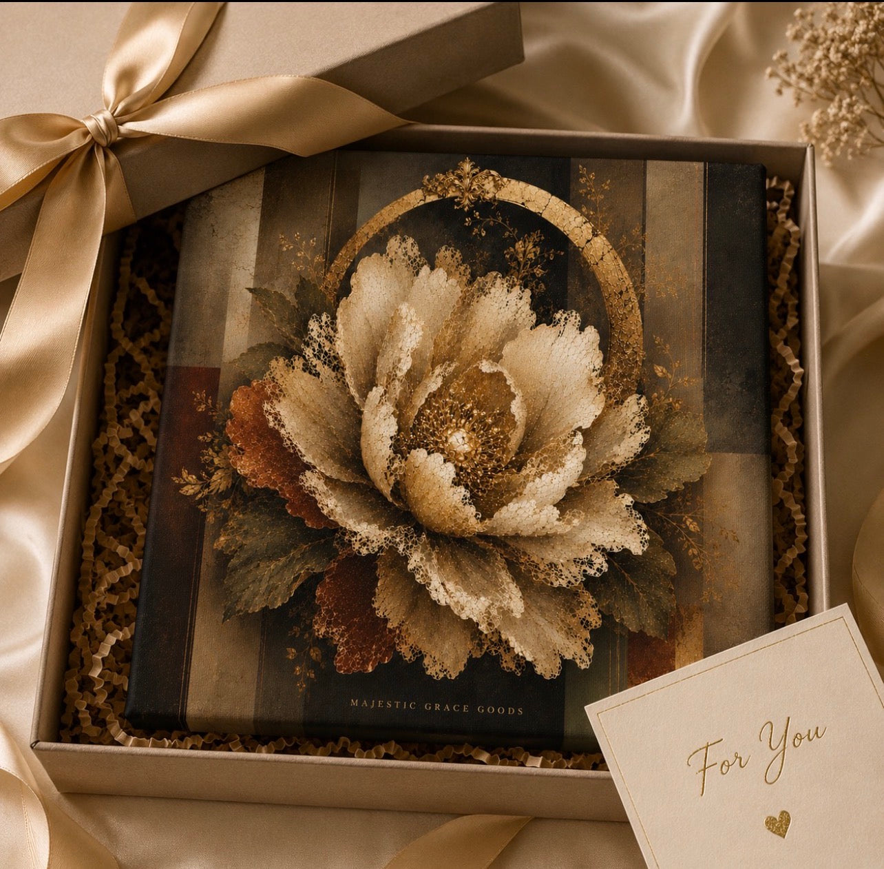 Luxury Ivory Lace Flower Canvas Wall Art, Antique Gold Botanical Floral Print, Ready to Hang