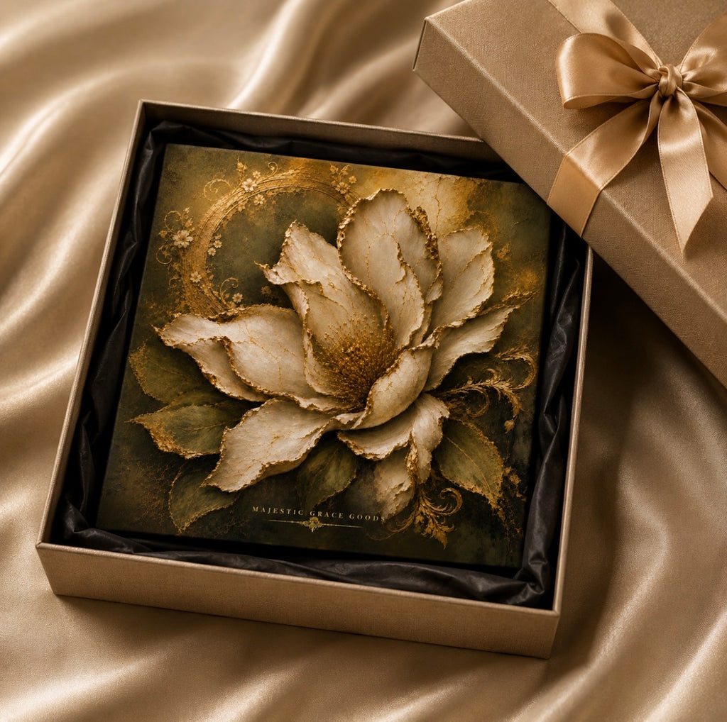 Tableau mural en toile Magnolia Ivoire Or prêt à accrocher, Œuvre d'art botanique florale de luxe