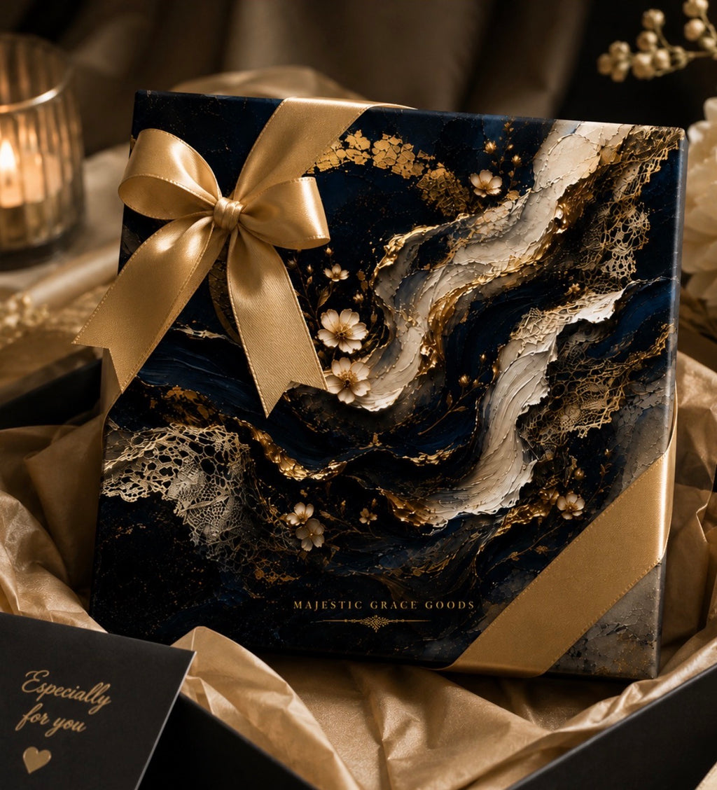 Midnight Navy Gold Abstract Floral Canvas Wall Art, Luxury Ready to Hang Square Artwork