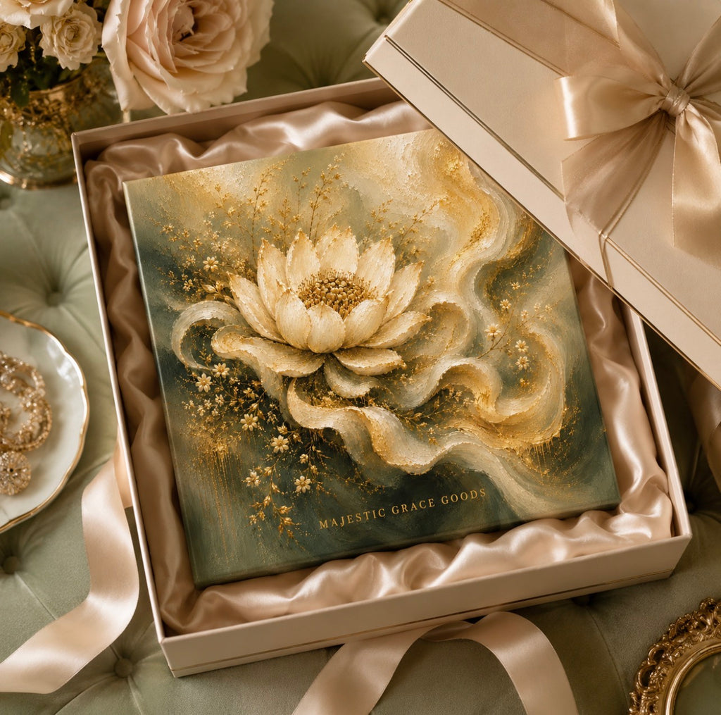 Tableau mural sur toile Lotus doré de Grâce, prêt à être accroché