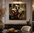 Elegant Burgundy & Ivory Floral Canvas Wall Art, Luxury Abstract Botanical Painting, Modern Antique Decor