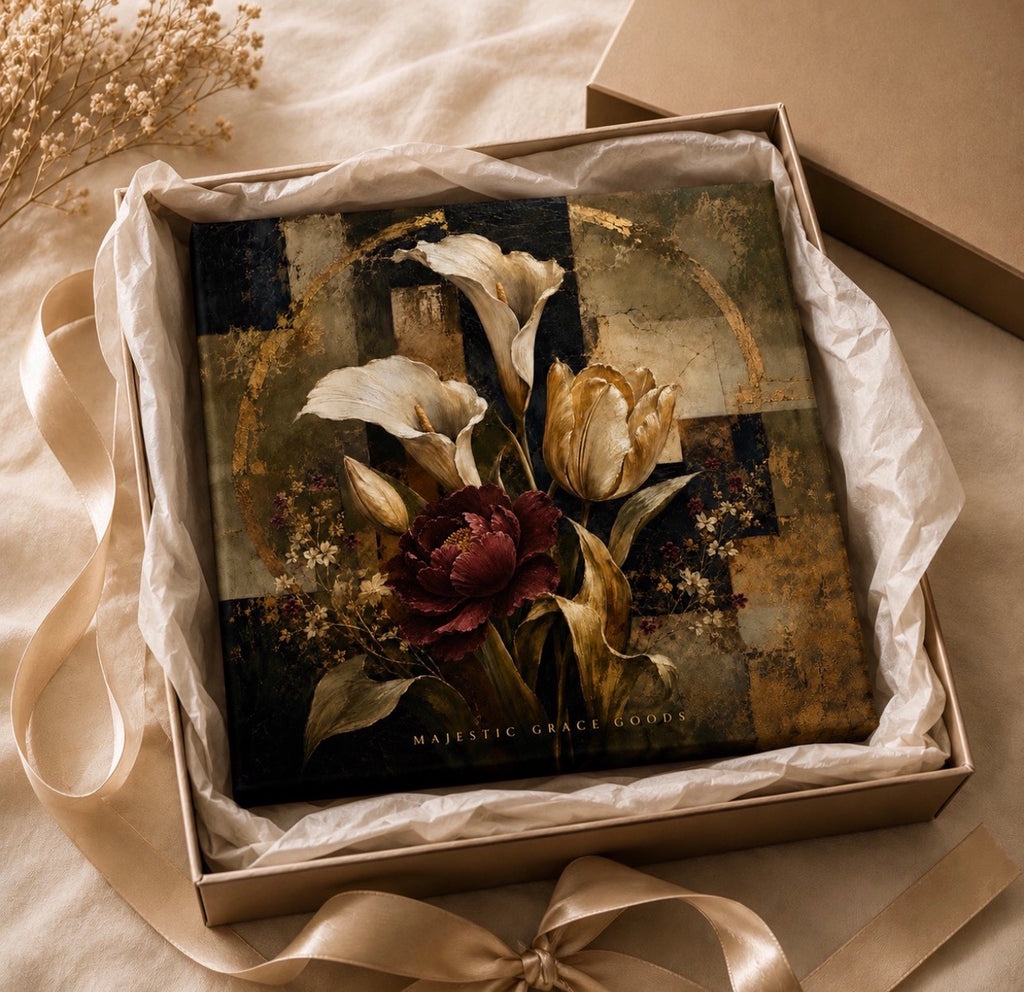 Elegant Burgundy & Ivory Floral Canvas Wall Art, Luxury Abstract Botanical Painting, Modern Antique Decor