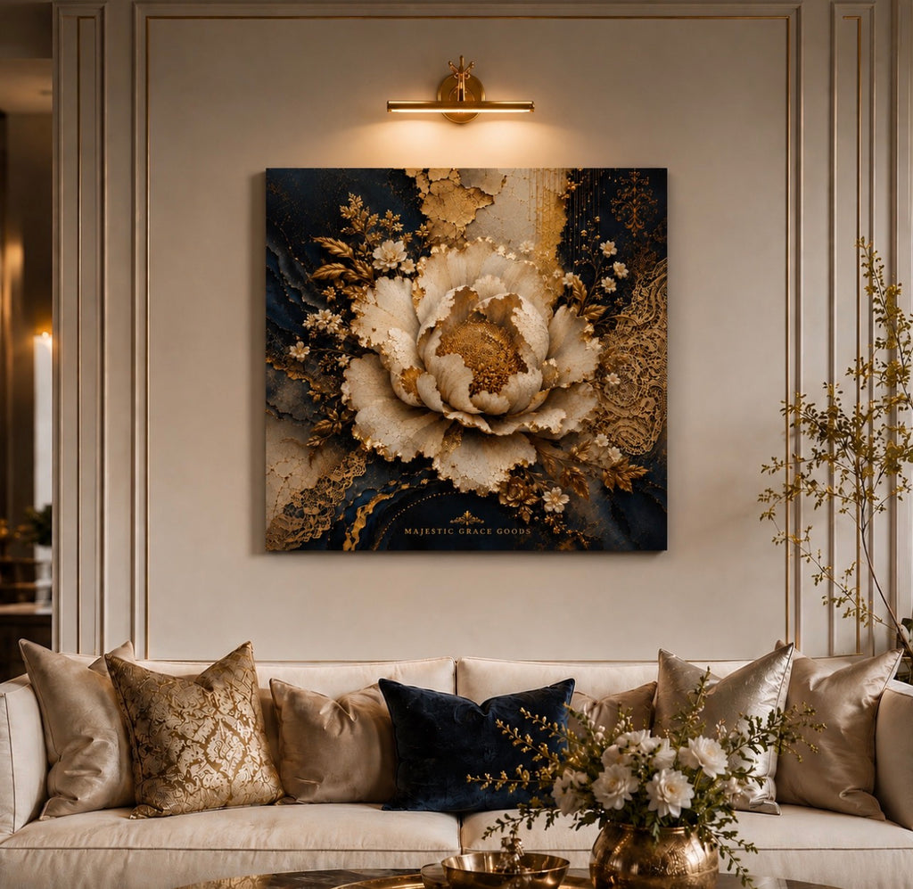 Tableau mural majestueux « Ivory Bloom », prêt à accrocher
