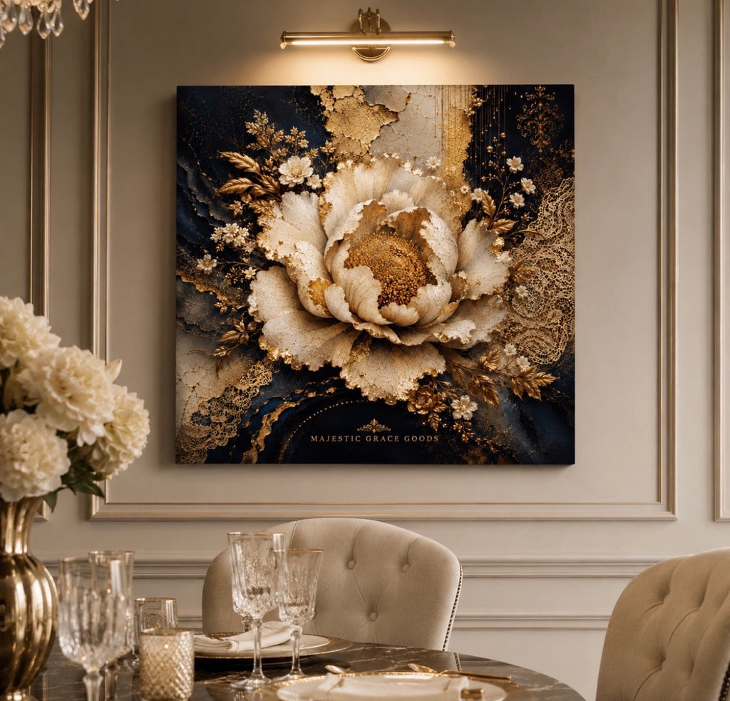 Tableau mural majestueux « Ivory Bloom », prêt à accrocher