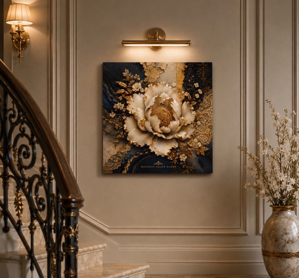 Tableau mural majestueux « Ivory Bloom », prêt à accrocher