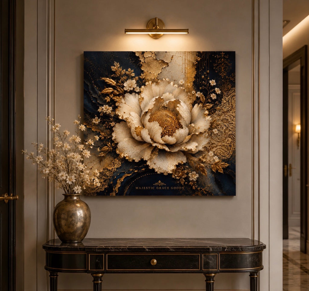 Tableau mural majestueux « Ivory Bloom », prêt à accrocher