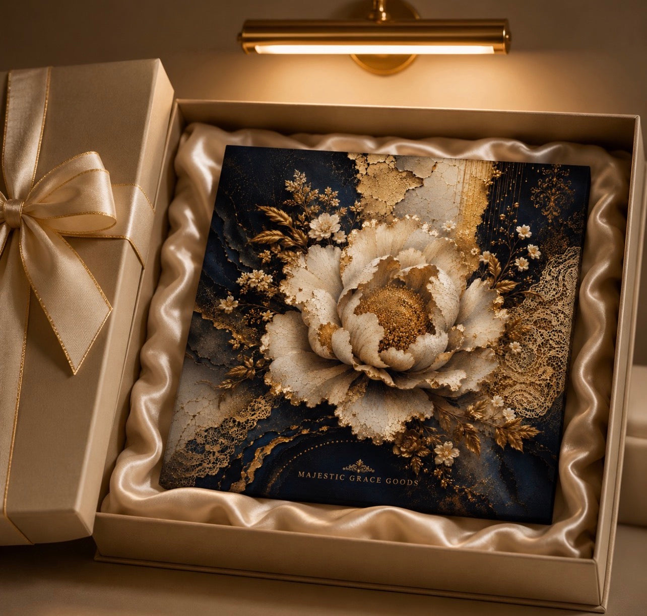 Tableau mural majestueux « Ivory Bloom », prêt à accrocher