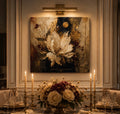 Décoration Murale sur Toile Fleur Ivoire au Clair de Lune - Peinture à l'Huile Florale Texturée de Luxe - Décoration sur Toile Premium Inspirée des Musées