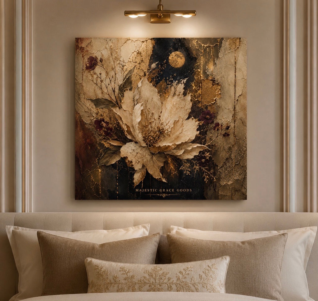 Décoration Murale sur Toile Fleur Ivoire au Clair de Lune - Peinture à l'Huile Florale Texturée de Luxe - Décoration sur Toile Premium Inspirée des Musées