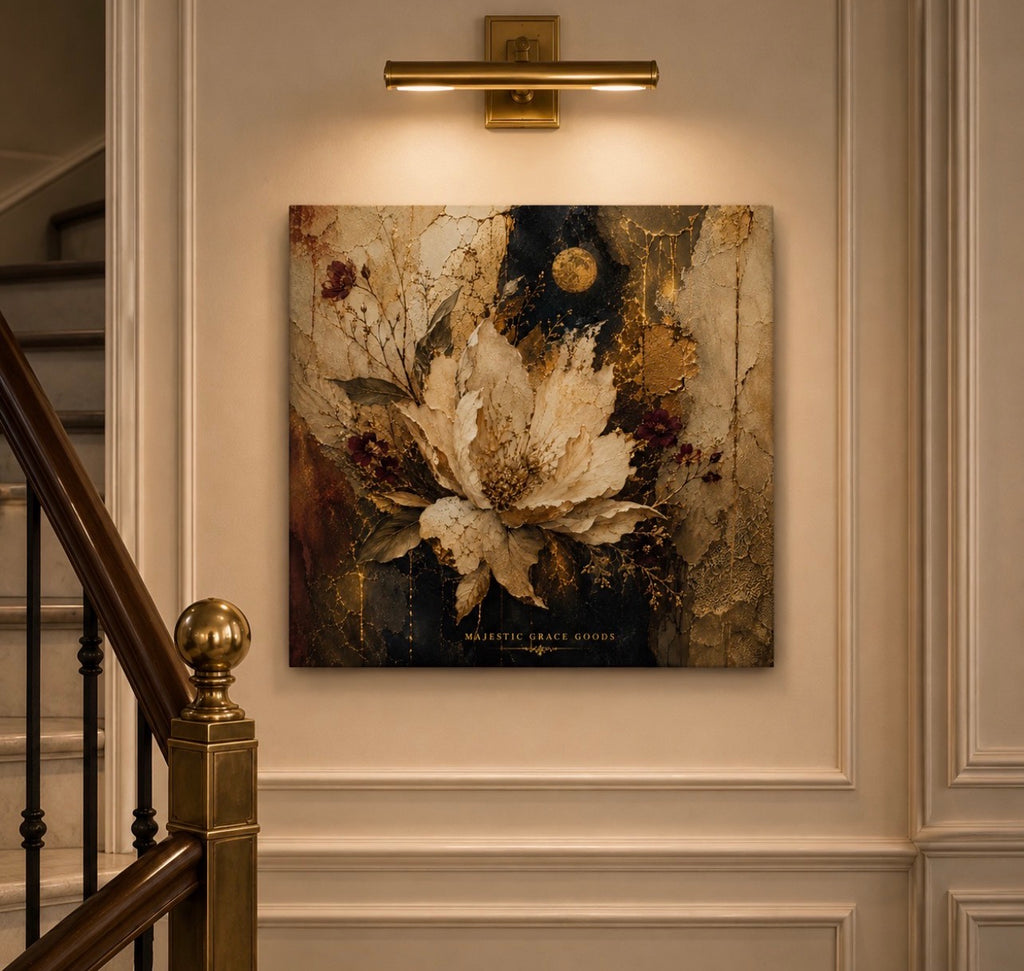 Décoration Murale sur Toile Fleur Ivoire au Clair de Lune - Peinture à l'Huile Florale Texturée de Luxe - Décoration sur Toile Premium Inspirée des Musées