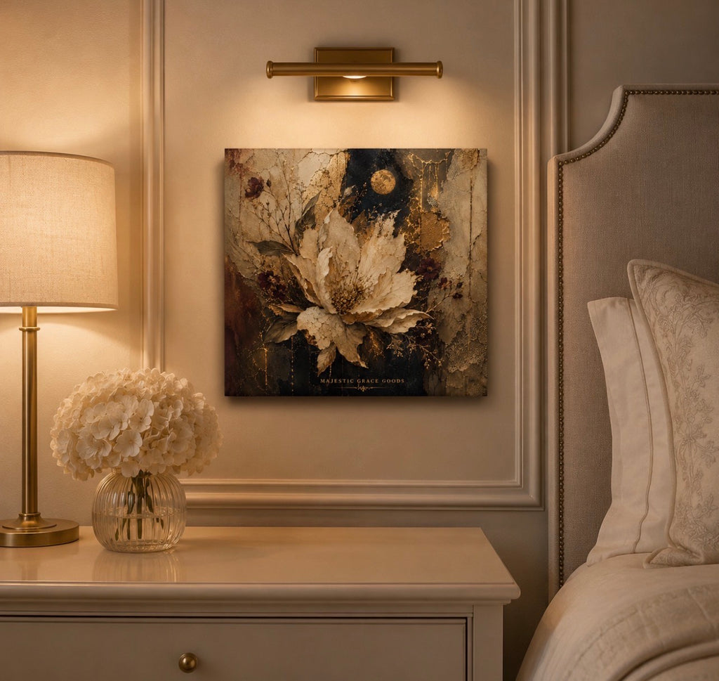 Décoration Murale sur Toile Fleur Ivoire au Clair de Lune - Peinture à l'Huile Florale Texturée de Luxe - Décoration sur Toile Premium Inspirée des Musées