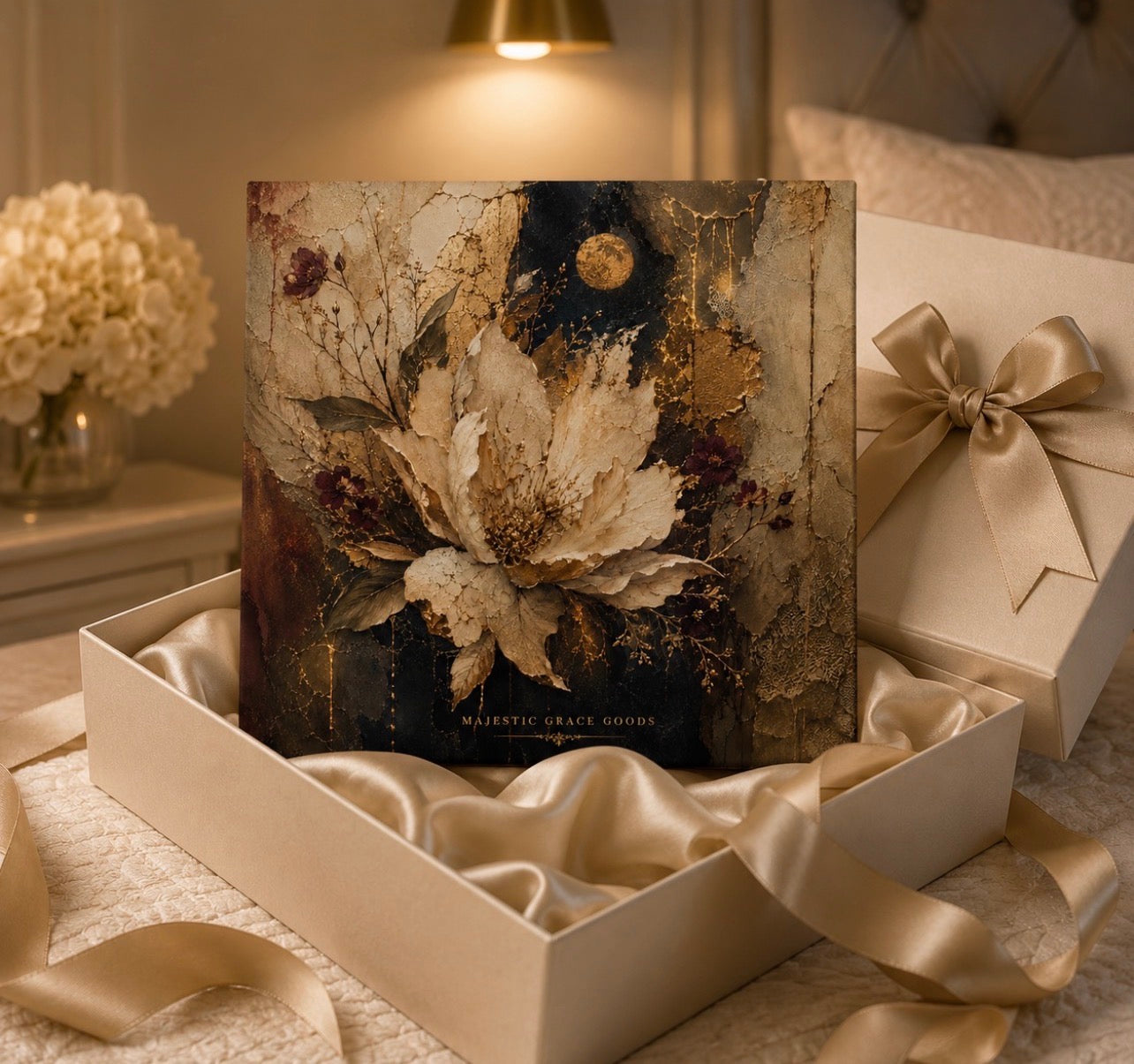 Décoration Murale sur Toile Fleur Ivoire au Clair de Lune - Peinture à l'Huile Florale Texturée de Luxe - Décoration sur Toile Premium Inspirée des Musées