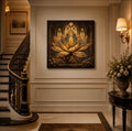 Stained Glass Lotus Canvas Art, Cathedral Inspired Gold Flower Print Decor