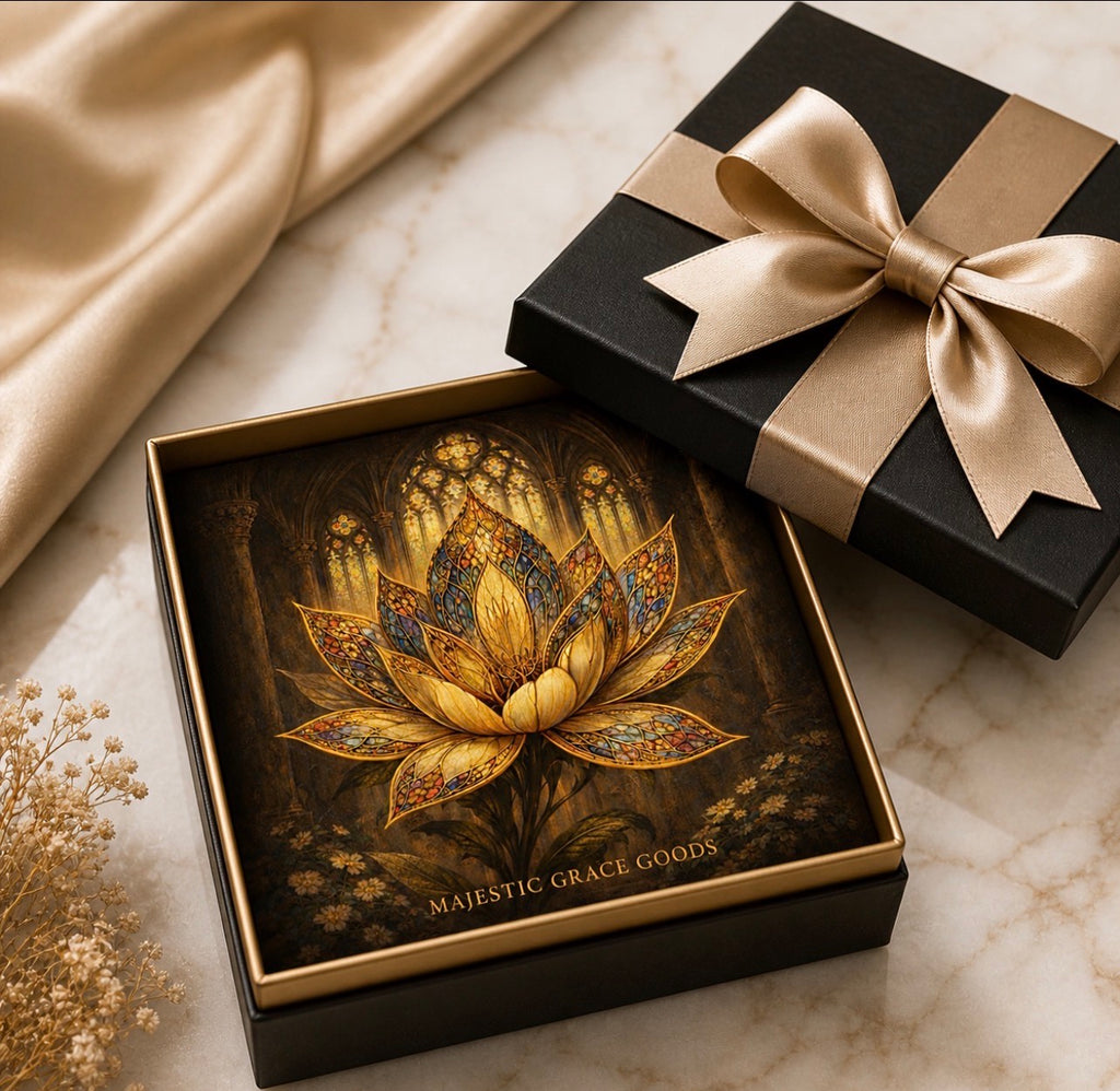 Stained Glass Lotus Canvas Art, Cathedral Inspired Gold Flower Print Decor
