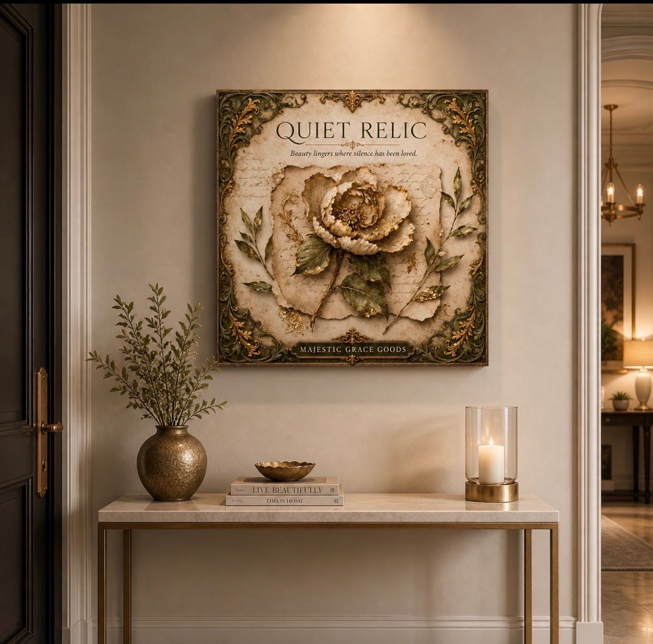 Vintage Floral Canvas Art, Antique Neutral Botanical Wall Decor, Luxury Heirloom Print