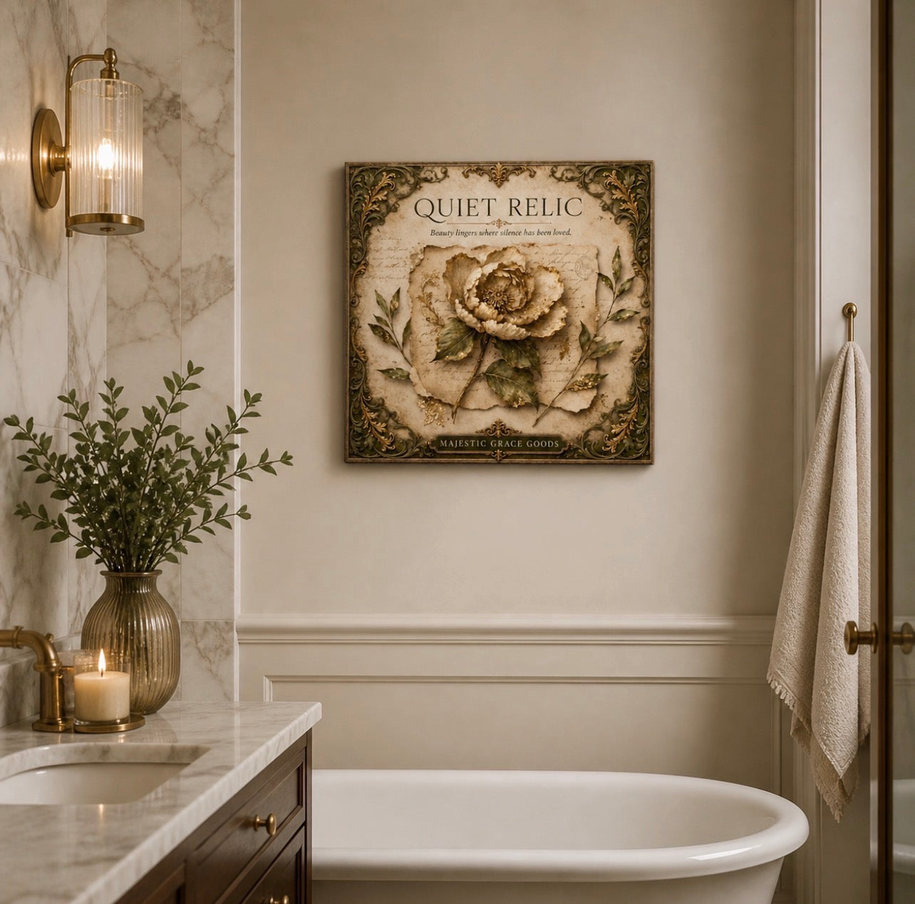 Vintage Floral Canvas Art, Antique Neutral Botanical Wall Decor, Luxury Heirloom Print