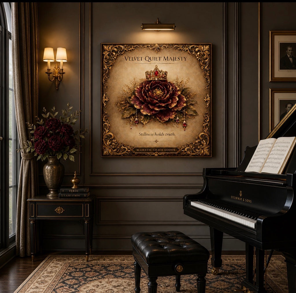 Velvet Floral Crown Canvas Art, Vintage Romantic Wall Decor