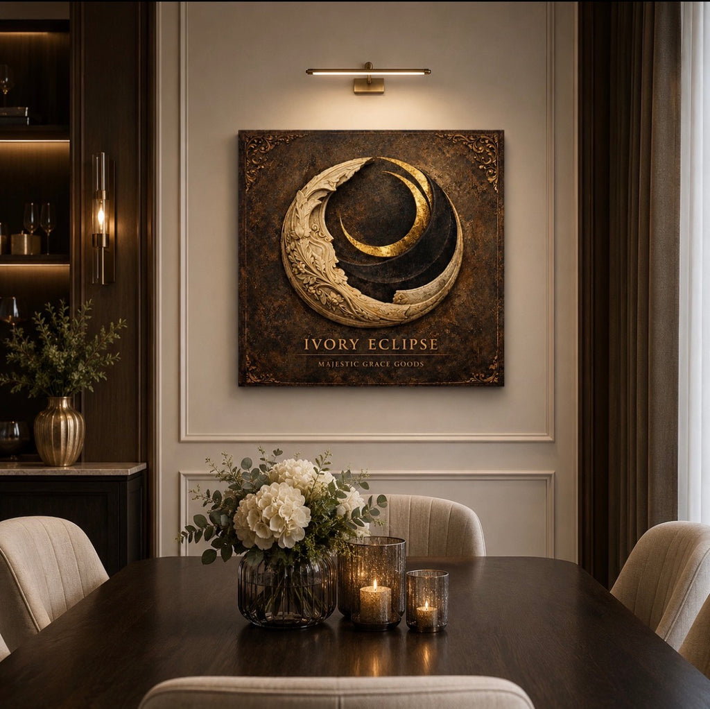 Ivory Eclipse Celestial Moon Canvas Art, Vintage Lunar Wall Print