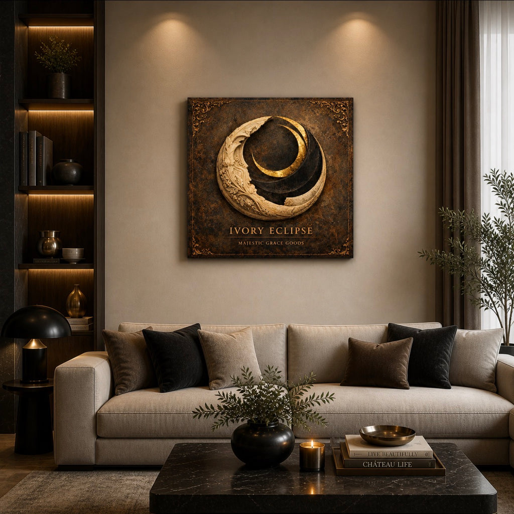 Ivory Eclipse Celestial Moon Canvas Art, Vintage Lunar Wall Print