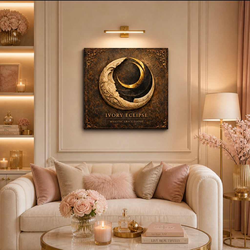 Ivory Eclipse Celestial Moon Canvas Art, Vintage Lunar Wall Print