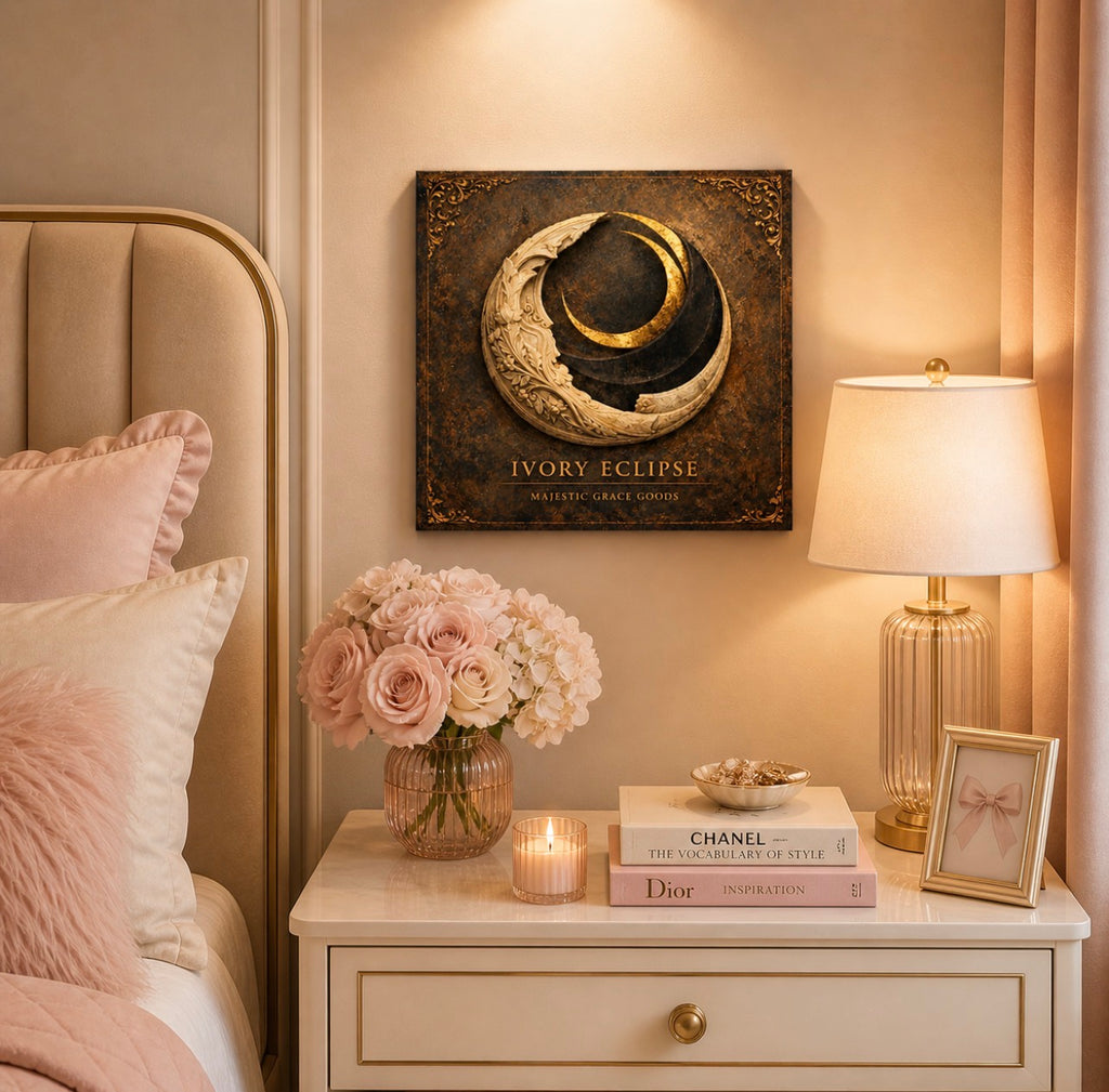 Ivory Eclipse Celestial Moon Canvas Art, Vintage Lunar Wall Print