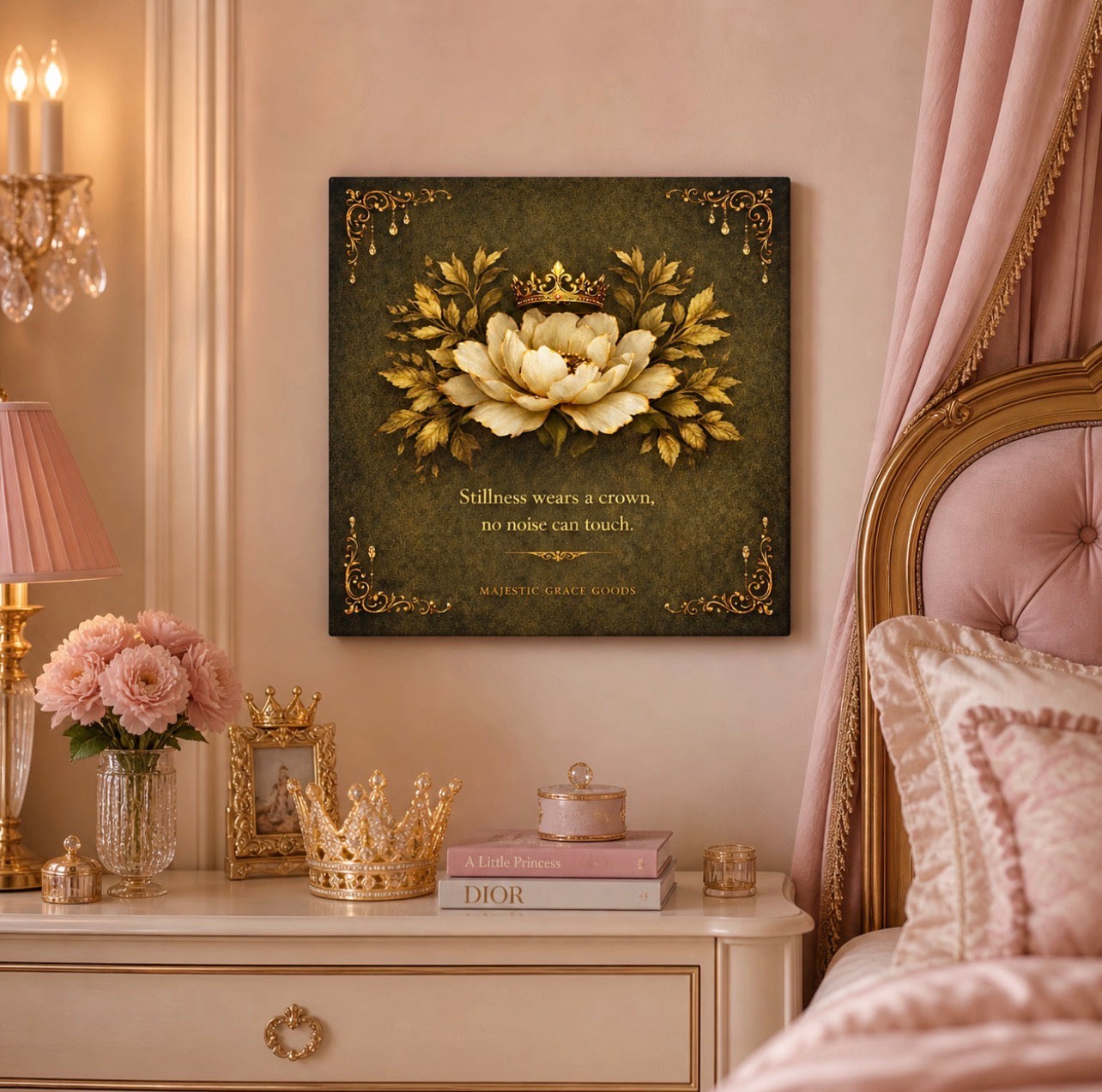Elegant Floral Crown Canvas Art, Vintage Botanical Wall Decor