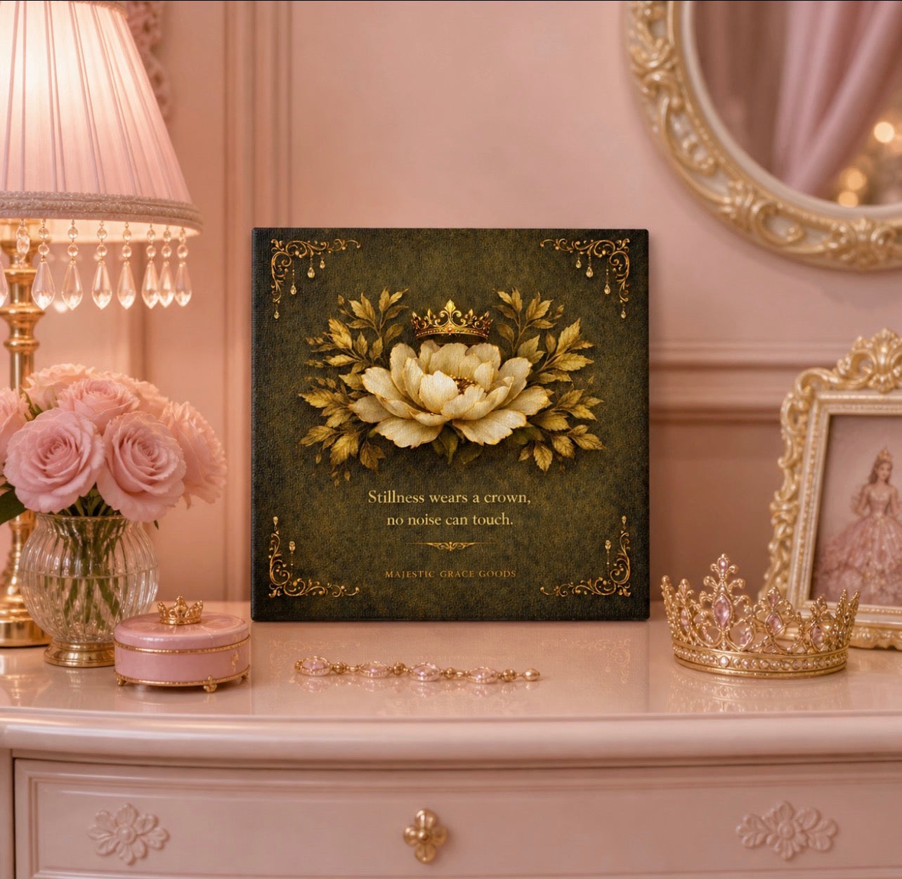 Elegant Floral Crown Canvas Art, Vintage Botanical Wall Decor