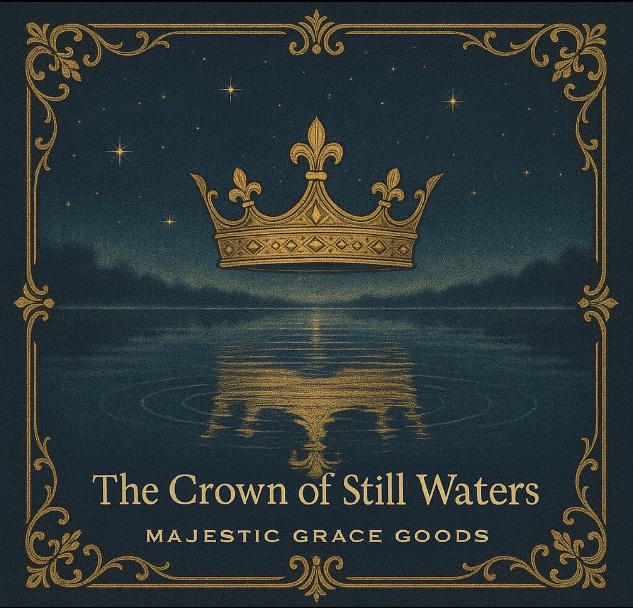 Crown of Still Waters Canvas Art, Royal Blue Gold Print, Regal Wall Decor
